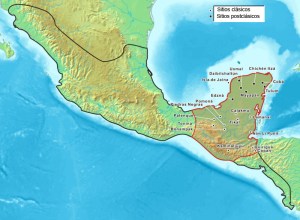 Asentamientos mayas y extensión de la civilización maya dentro del espacio cultural mesoamericano.