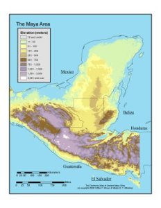 Mapa físico de los territorios de la civilización maya.