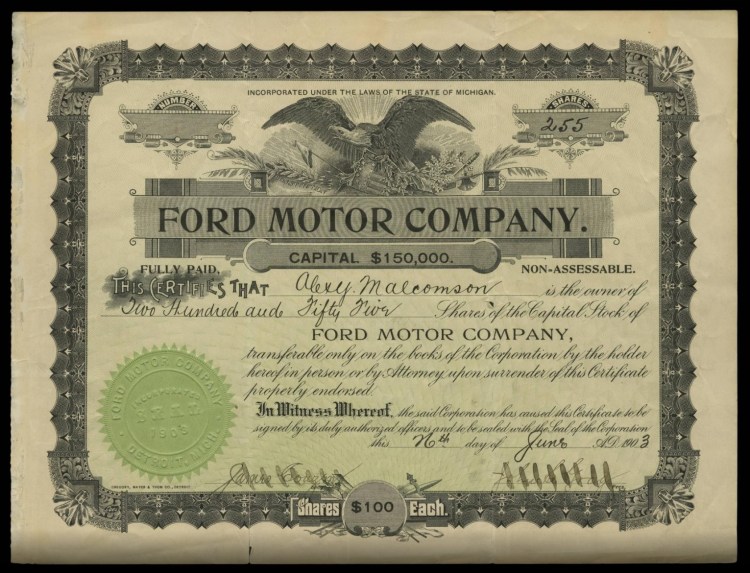 Ford Motor company share certificate